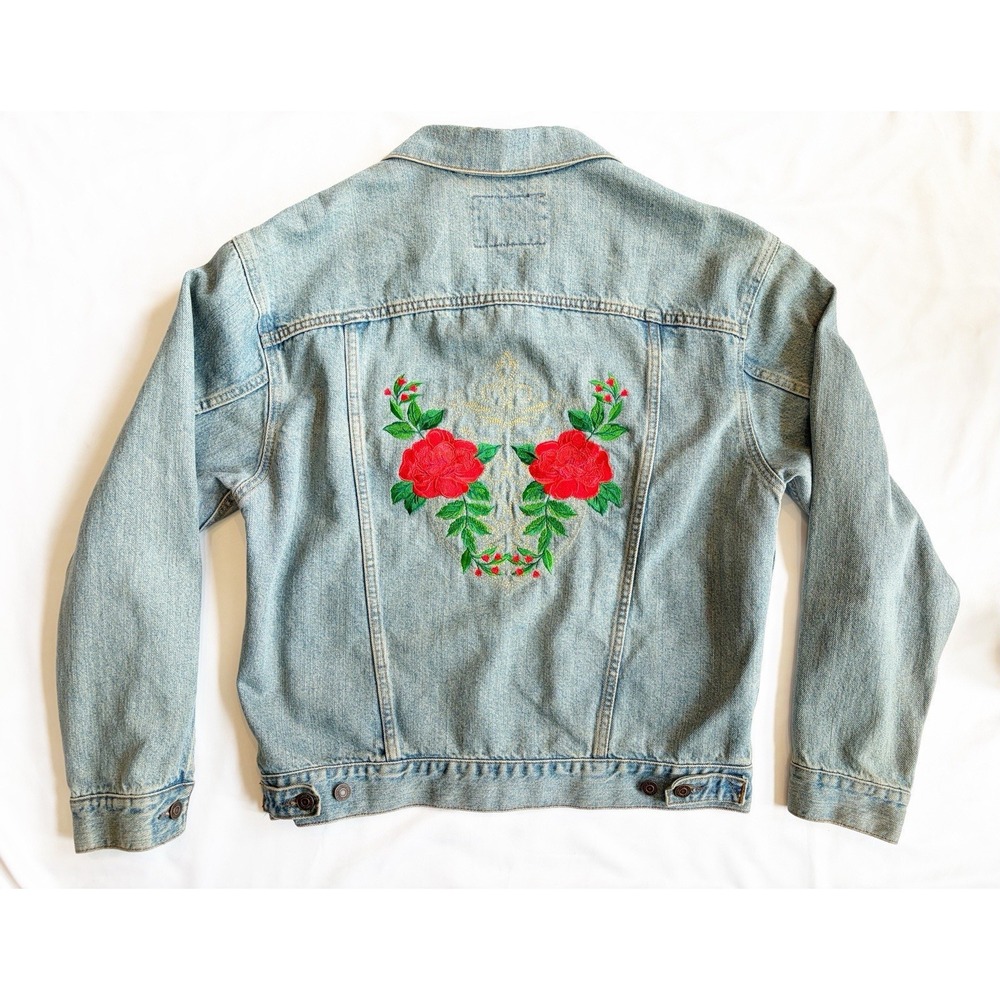 Levi's Strauss Embroidered Rose Ex-Boyfriend Denim Jacket Floral